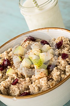 Oatmeal Breakfast Cereal With Glass of Milk