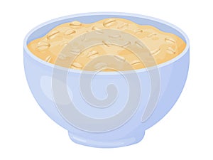 Oatmeal breakfast cup. Oat grain porridge. Cartoon style muesli. Vector illustration isolated on white background.