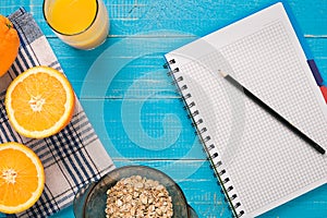 Oatmeal breakfast with orange juice