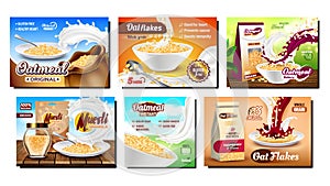 Oatmeal Breakfast Promotional Posters Set Vector