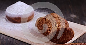 oatmeal cookies fall on a wooden board