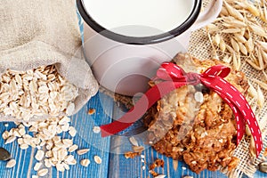 Oatmeal cookies, ingredients for baking, healthy dessert concept