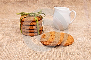 Oatmeal cookies on old burlap