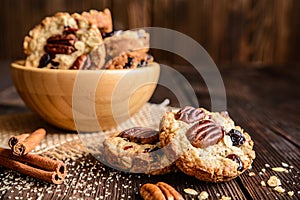 Oatmeal cookies with pecan nuts, cranberries and honey