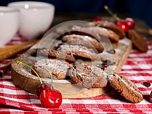 Oatmeal cookies snack and cherry cupcake breakfast