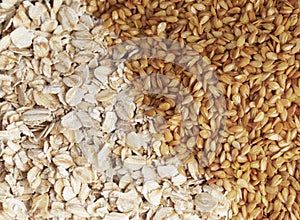 Oatmeal and flaxseed close up