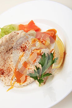 Oatmeal with fruit chicken breast with steamed Chinese cabbage o