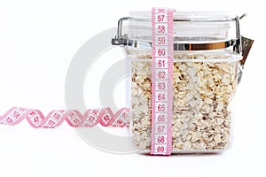 Oatmeal in glass with tape measure