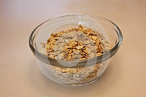 Oatmeal oats in a glass container