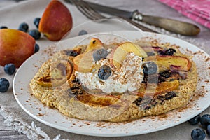 Oatmeal pancake with fruits and cottage cheese