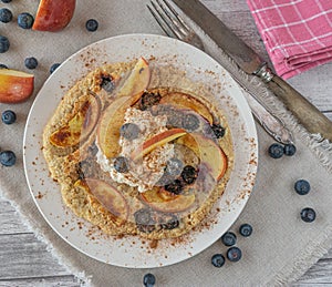 Oatmeal pancake with fruits and cottage cheese