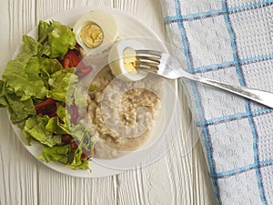 Oatmeal porridge dinner egg dietary salad natural rustic
