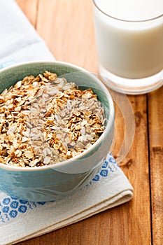 Oatmeal porridge and glass of milk