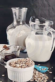 Oatmeal porridge with glass of milk