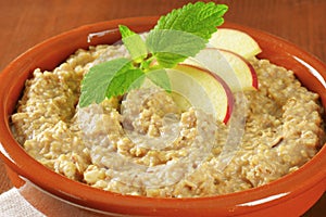 Oatmeal porridge with sliced apple