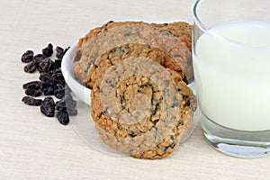 Oatmeal raisin cookies and milk