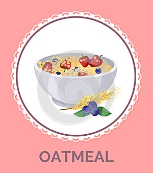 Oatmeal in white plate. Healthy breakfast granola, muesli, cereal with fruits in the deep bowl