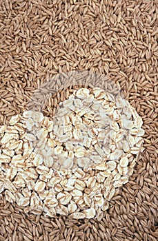 Oats seeds and oat-flakes heart