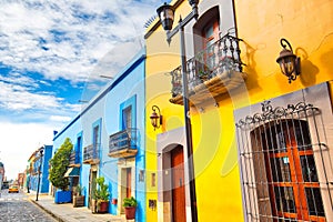 Oaxaca city, Scenic old city streets and colorful colonial buildings in historic city center photo