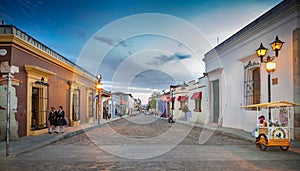 Street of Oaxaca by night, Mexico.