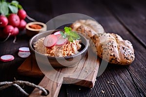 Obatzda - traditional Bavarian spread made of cheese, butter, onion, paprika powder and beer