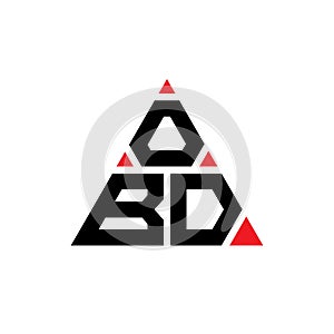 OBD triangle letter logo design with triangle shape. OBD triangle logo design monogram. OBD triangle vector logo template with red