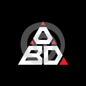 OBD triangle letter logo design with triangle shape. OBD triangle logo design monogram. OBD triangle vector logo template with red