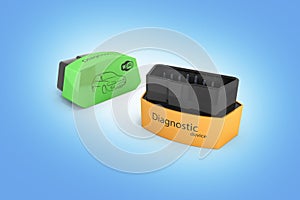 OBD2 wireless car scanner in color options isolated on blue gradient background 3d illustration photo