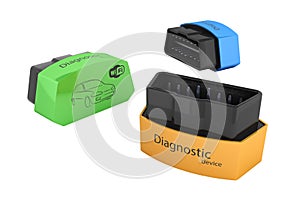 OBD2 wireless car scanner in color options isolated on white background 3d illustration without shadow photo