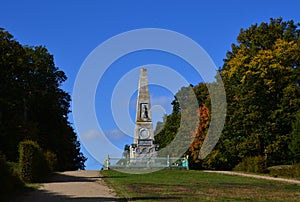 Obelisk in Autumn in the Park at the Historical Castle Rheinsberg, Brandenburg photo