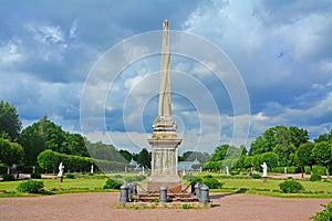 The obelisk devoted to Catherine the Great in Kuskovo estate in Moscow