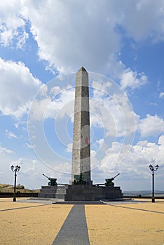 Obelisk of Glory atop Mount Mithridates summer day. Kerch, Crimea