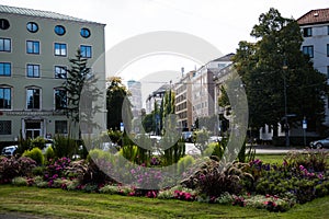 Obelisk at the Karolinenplatz in Munich at sunshine