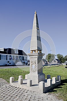 Obelisk near sluice of Dokkumer Nieuwe Zijlen, Holland