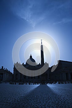 Obelisk in St Peters Square Backlit by the Sun