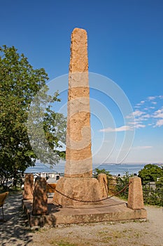 An obelisk statue which was a memorial dedicated to Kaiser Wilhelm II in Å lesund, Norway.