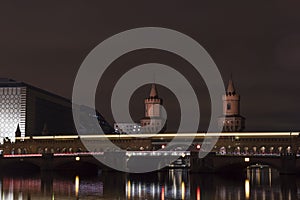 Oberbaum bridge Oberbaumbruecke in Berlin, Kreuzberg at night