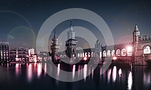 Oberbaum bridge Oberbaumbruecke Berlin, Kreuzberg at night photo