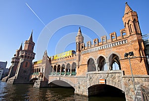 Oberbaumbruecke bridge with passing subway train