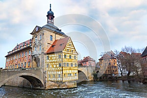 Obere bridge and Altes Rathaus in Bamberg, Germany