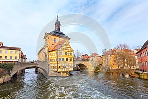 Obere bridge and Altes Rathaus in Bamberg, Germany