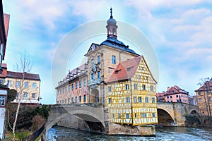 Obere bridge and Altes Rathaus in Bamberg, Germany