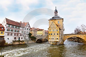 Obere bridge and Altes Rathaus in Bamberg, Germany