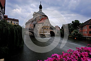 Obere Muhlbrucke over Regnitz river in Bamberg, Bavaria, Germany