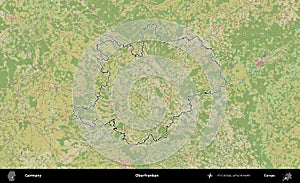 Oberfranken outlined, Germany. Topographic Humanitarian