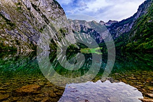 Obersee mountain lake in Alps, Bavaria, Germany