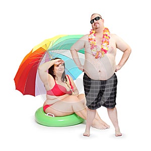 Obese couple on the beach.