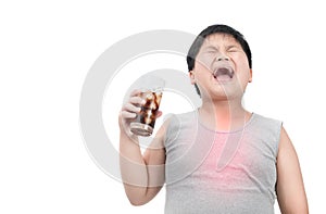 Obese fat boy suffering chest after drink cola