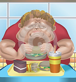 Obese man in fast food restaurant
