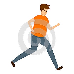 Obese running boy icon, cartoon style
